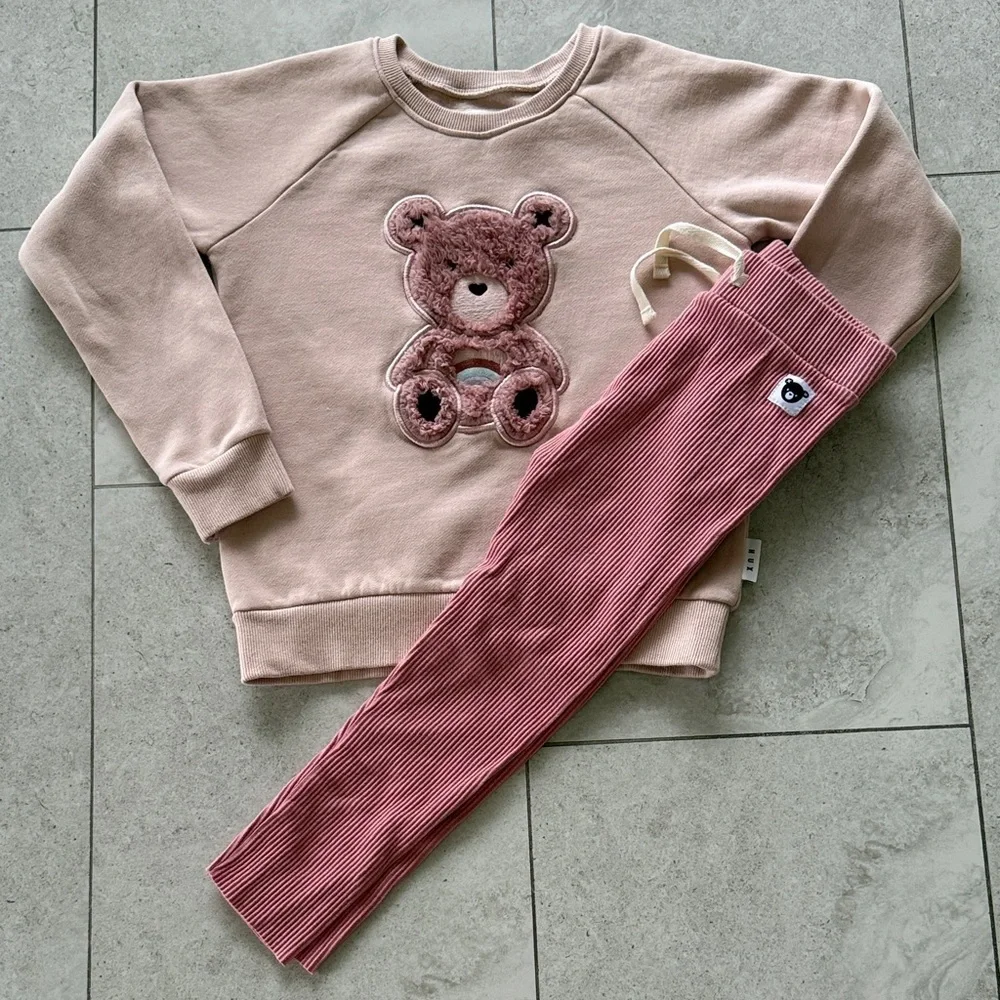 Huxbaby Pink Organic Rainbow Bear  Matching Set sz 7 color Rose